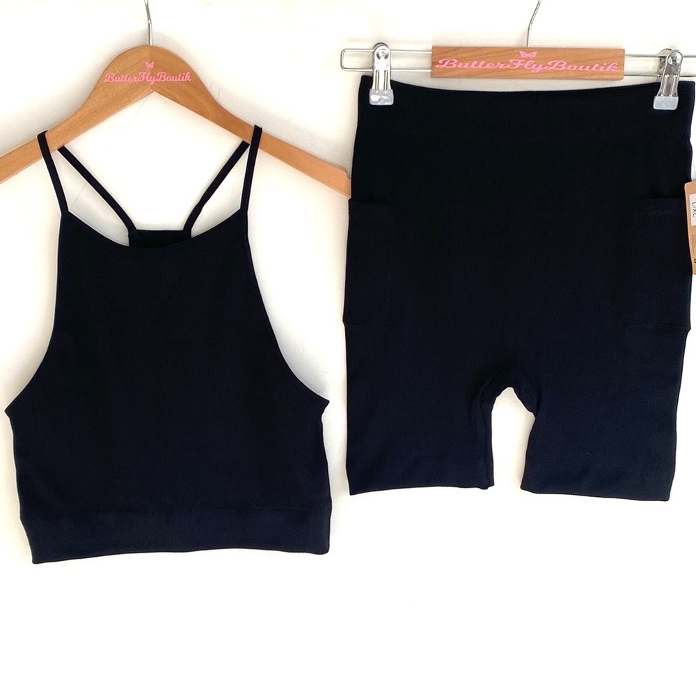 (AA4) Odiva Black Ribbed 2piece Tank top and Biker Short set, Size XL, NWT
